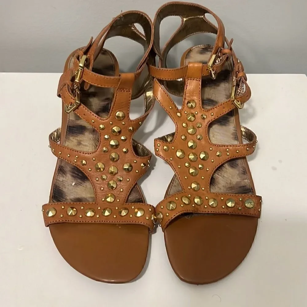 Guess Women's Brown Classic Studded Gold Gladiator Wedge Heel Sandals Size 8 M - Picture 2 of 11